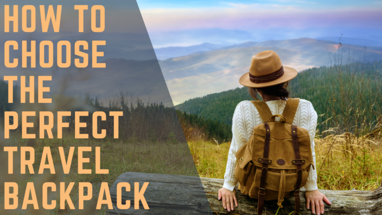 Woman with travel backpack outdoors.