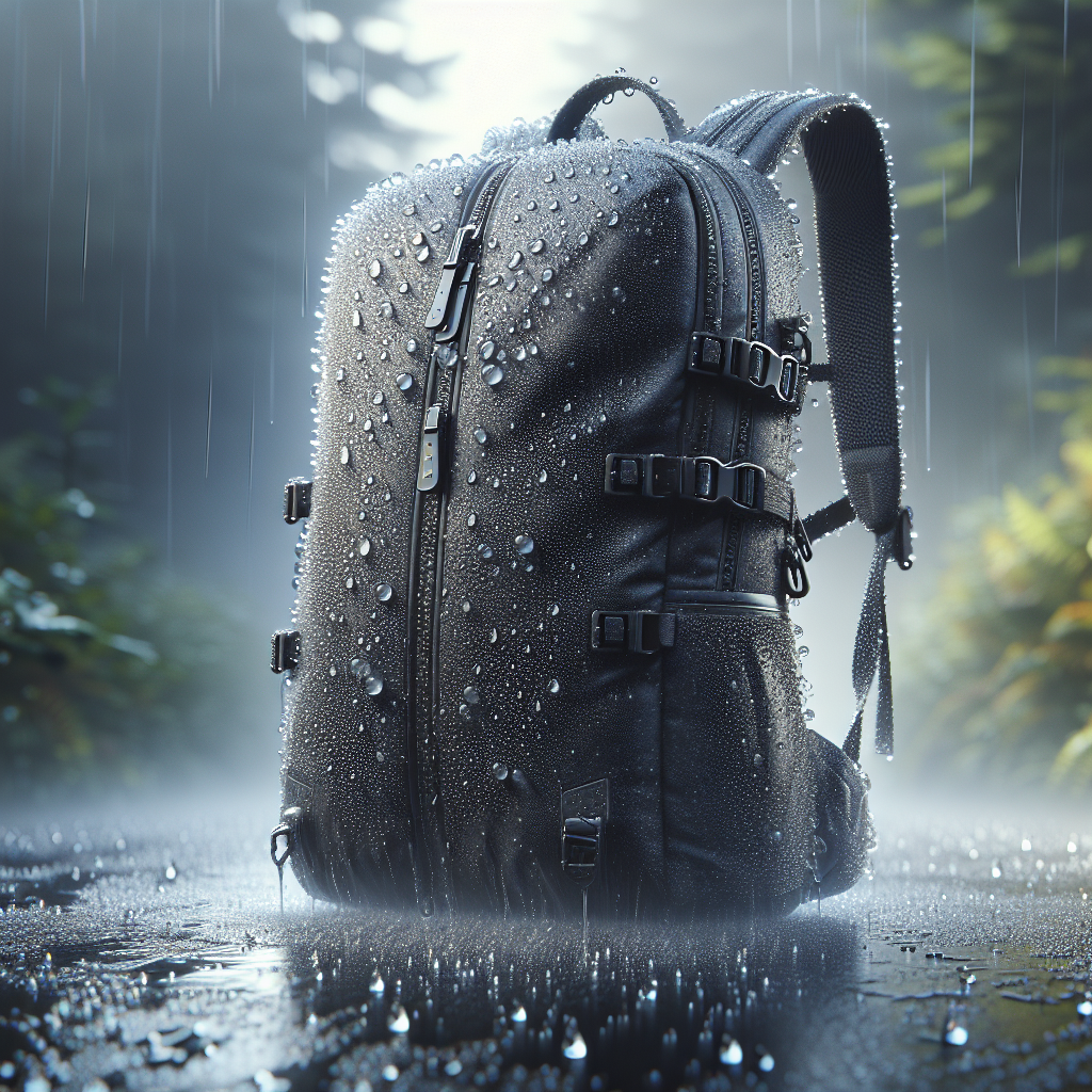 a backpack on the ground in the rain